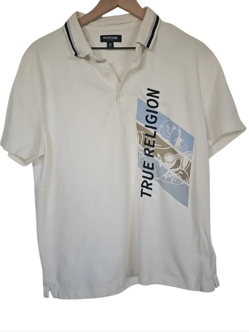 True Religion Cream Polo 100% Cotton Men's Medium